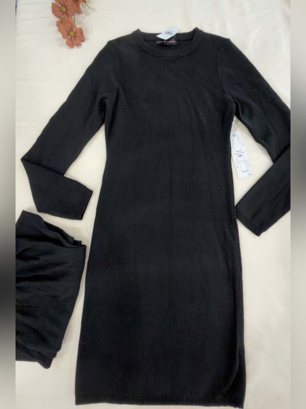 Almost Famous Black Long-Sleeve Knit Sheath Dress